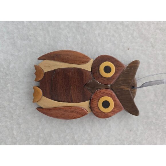 Handcrafted Wooden Owl Ornament With Ribbon Hanger 4 in X 3 in - Picture 3 of 8